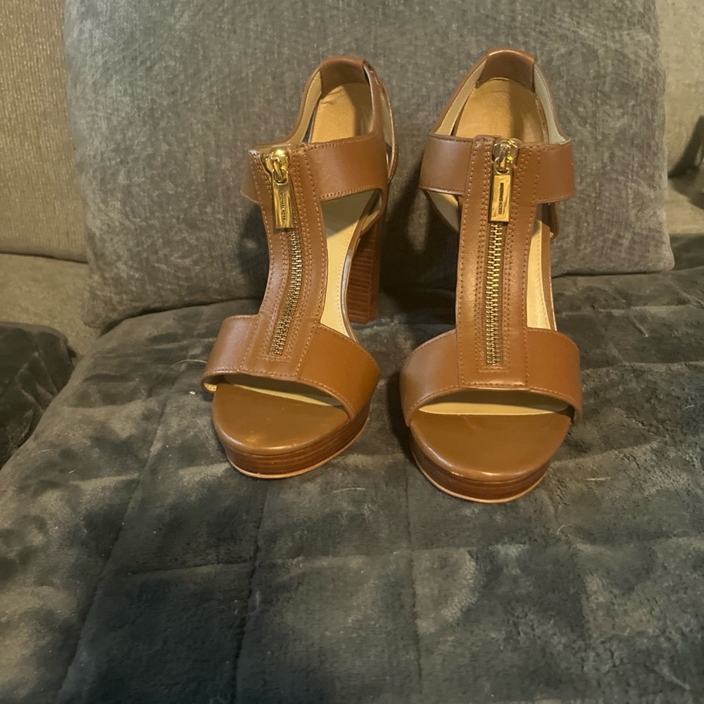 Michael Kors Brown Heels with Gold Zipper